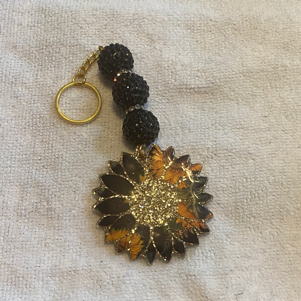 Sunflower Keychain with Black Beads